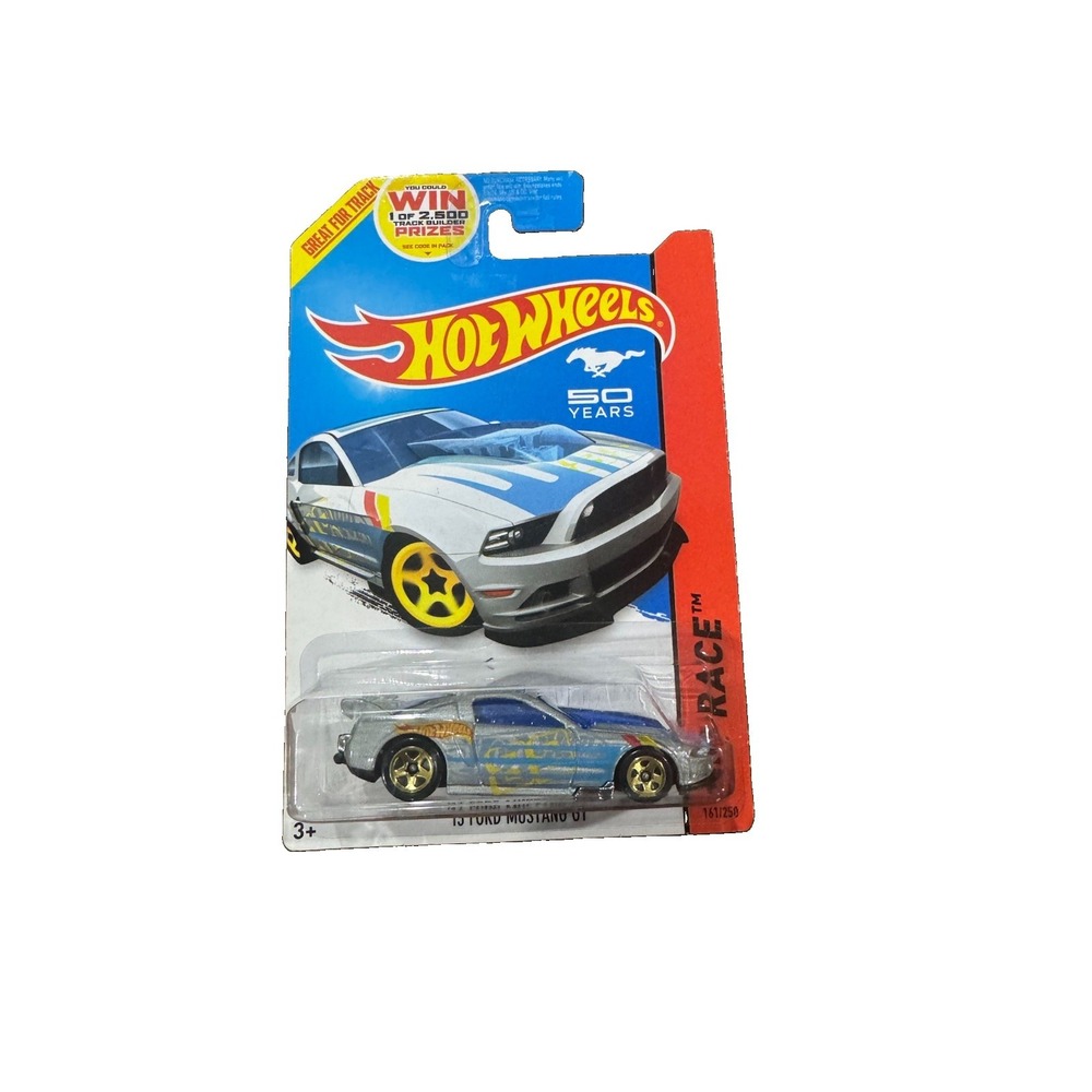 Hot Wheels 2014 '13 Ford Mustang GT HW Race Track Aces Silver Blue BFG58 Sealed